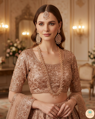 American Diamond Style, Cubic Zirconia Long Necklace Set - Rose Gold