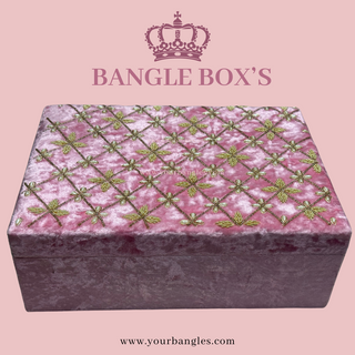 Luxurious Pink Velvet Bangle Box – 2-Rod Sequential Jewellery Organiser with Hand Embroidery