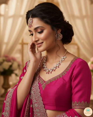 American Diamond Style Necklace Set - Rose Gold/Hot Pink