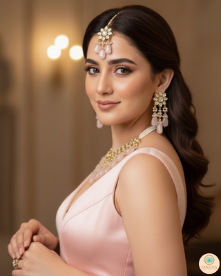 MISHA Kundan Necklace Set (Baby Pink)