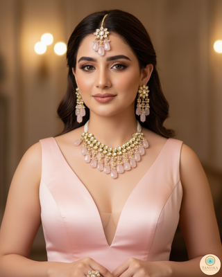 MISHA Kundan Necklace Set (Baby Pink)