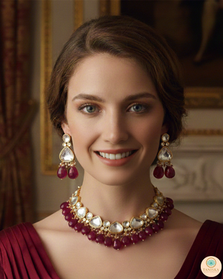 MEEREN Kundan Choker Necklace Set (Ruby)