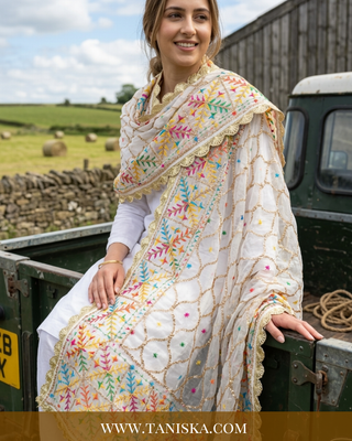 Pure Heritage White Geometric Phulkari