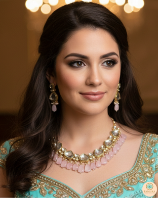 MEEREN Kundan Choker Necklace Set (Baby Pink)