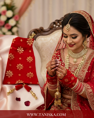Luxury Red Velvet Chooda Covers with Gold Floral Print – Bridal Hand Accessories