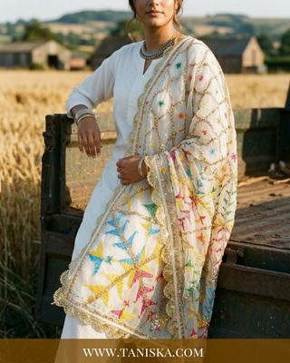 Pure Heritage White Geometric Phulkari