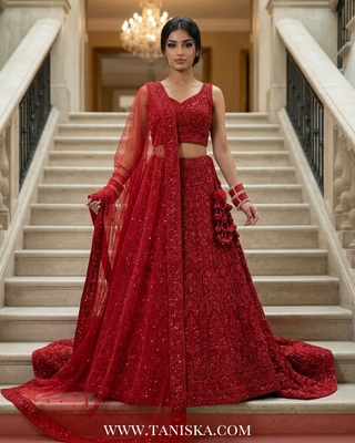 Scarlet Heritage Embroidered Bridal Lehenga