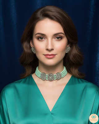 SIMRAN Mint/Silver Choker Necklace Set