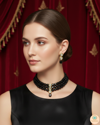 Midnight Black Kundan Necklace Set