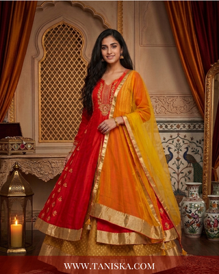 Crimson Silk Zari Work Anarkali Suit