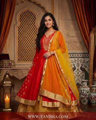 Crimson Silk Zari Work Anarkali Suit