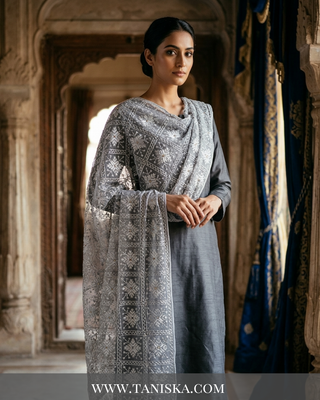 Silver Slate Monochrome Heritage Phulkari