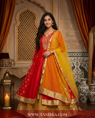 Crimson Silk Zari Work Anarkali Suit