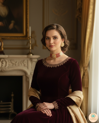 Victorian Traditional Kundan Necklace Set - Coral Pink Tone