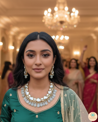 ROYAL Kundan Necklace Set - Greyish Blue (with Meenakari)