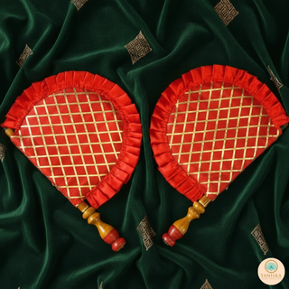 Red Cross Stripes Punjabi Pakhi (Hand Fans) - Pack of 2