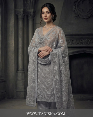 Silver Slate Monochrome Heritage Phulkari