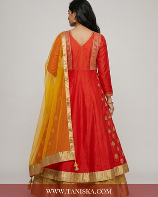 Crimson Silk Zari Work Anarkali Suit