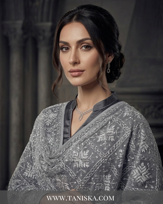 Silver Slate Monochrome Heritage Phulkari