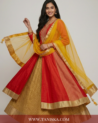 Crimson Silk Zari Work Anarkali Suit