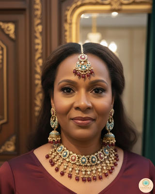 Pearly Antique Gold Necklace Set (Necklace, Earrings) - Golden / Multi