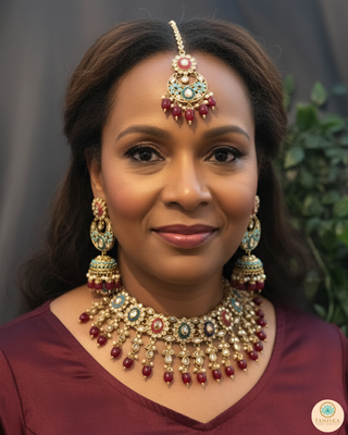 Pearly Antique Gold Necklace Set (Necklace, Earrings) - Golden / Multi