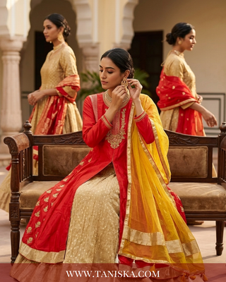 Crimson Silk Zari Work Anarkali Suit