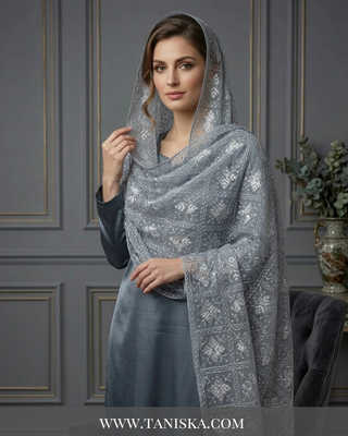 Silver Slate Monochrome Heritage Phulkari