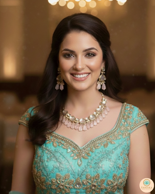 MEEREN Kundan Choker Necklace Set (Baby Pink)