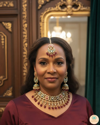 Pearly Antique Gold Necklace Set (Necklace, Earrings) - Golden / Multi