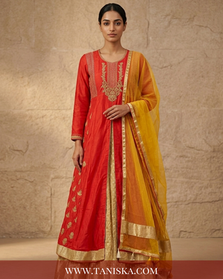 Crimson Silk Zari Work Anarkali Suit