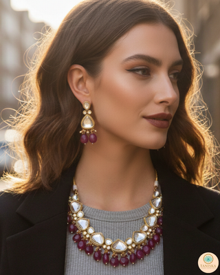 MEEREN Kundan Choker Necklace Set (Ruby)
