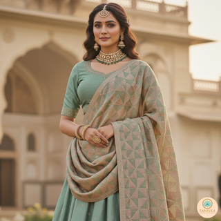 The Pistachio Glam Phulkari Dupatta