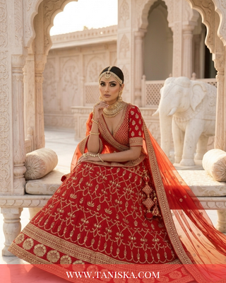 Crimson Velvet Heritage Bridal Lehenga