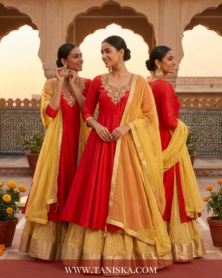Crimson Silk Zari Work Anarkali Suit