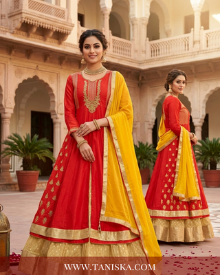 Crimson Silk Zari Work Anarkali Suit