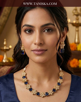 Sapphire Floral Gold-Tone Set