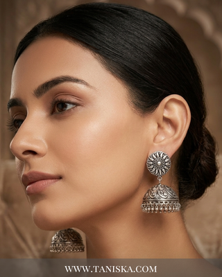 Silver Antique Oxidized Jhumka Earrings