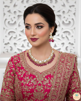 MEEREN Kundan Choker Necklace Set (Hot Pink)