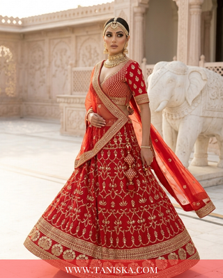 Crimson Velvet Heritage Bridal Lehenga
