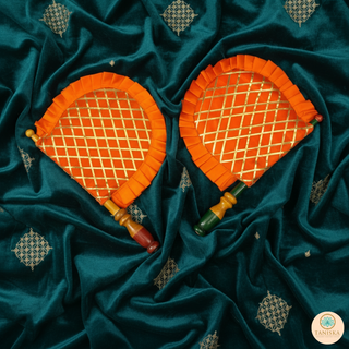 Orange Cross Stripes Punjabi Pakhi (Hand Fans) - Pack of 2