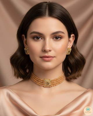 SIMPLE Choker Necklace Set - Peach