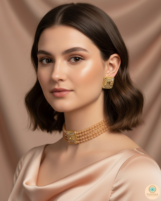 SIMPLE Choker Necklace Set - Peach