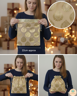 Decorative Drawstring Gift Bag (Gold/Red) - Buy 3 Get 1 Free