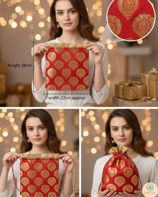 Decorative Drawstring Gift Bag (Gold/Red) - Buy 3 Get 1 Free