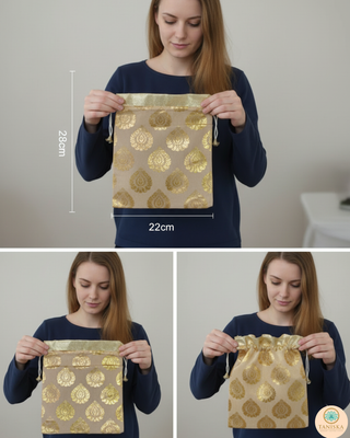 Decorative Drawstring Gift Bag (Gold/Red) - Buy 3 Get 1 Free