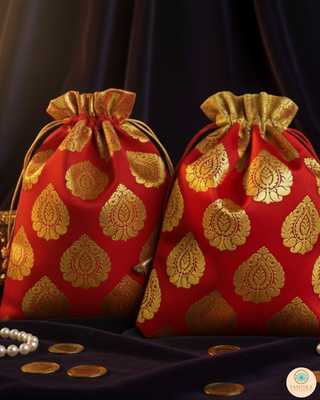Decorative Drawstring Gift Bag (Gold/Red) - Buy 3 Get 1 Free