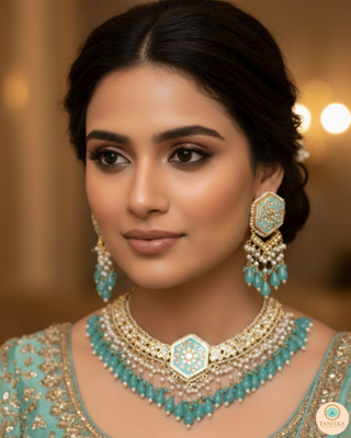 MRINAL Traditional Meenakari Kundan Necklace Set - Mint