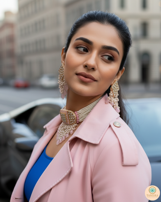ISHANA Baby Pink Uncut-Kundan Necklace/Choker Set
