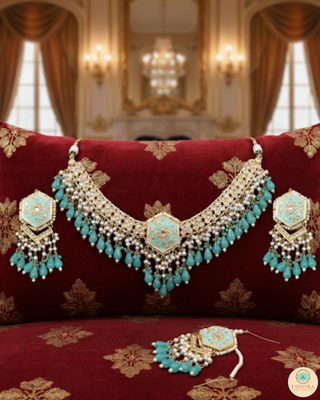 MRINAL Traditional Meenakari Kundan Necklace Set - Mint